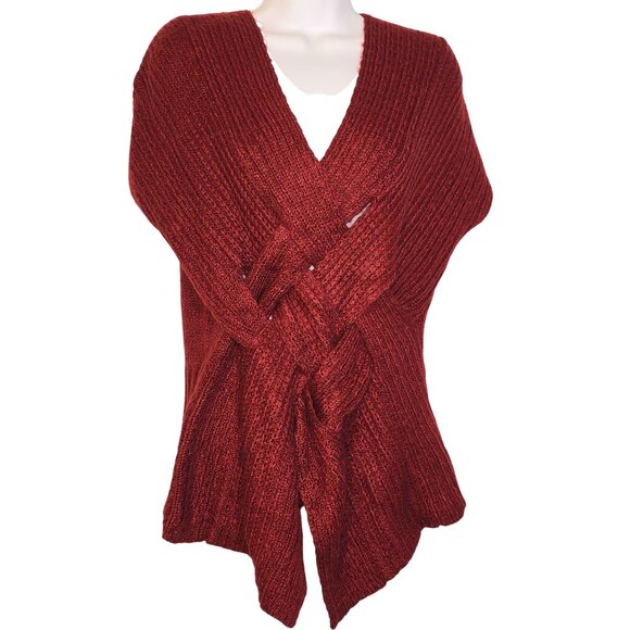 Escio Size L Brick Red Pullover Chunky Knit Woven Front Sweater New NWT - Picture 1 of 6